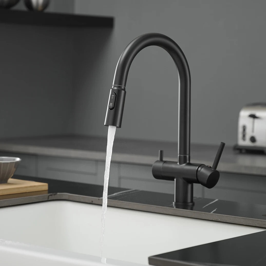 Brushed Gold Pull Out Filter Faucet Sink Mixer