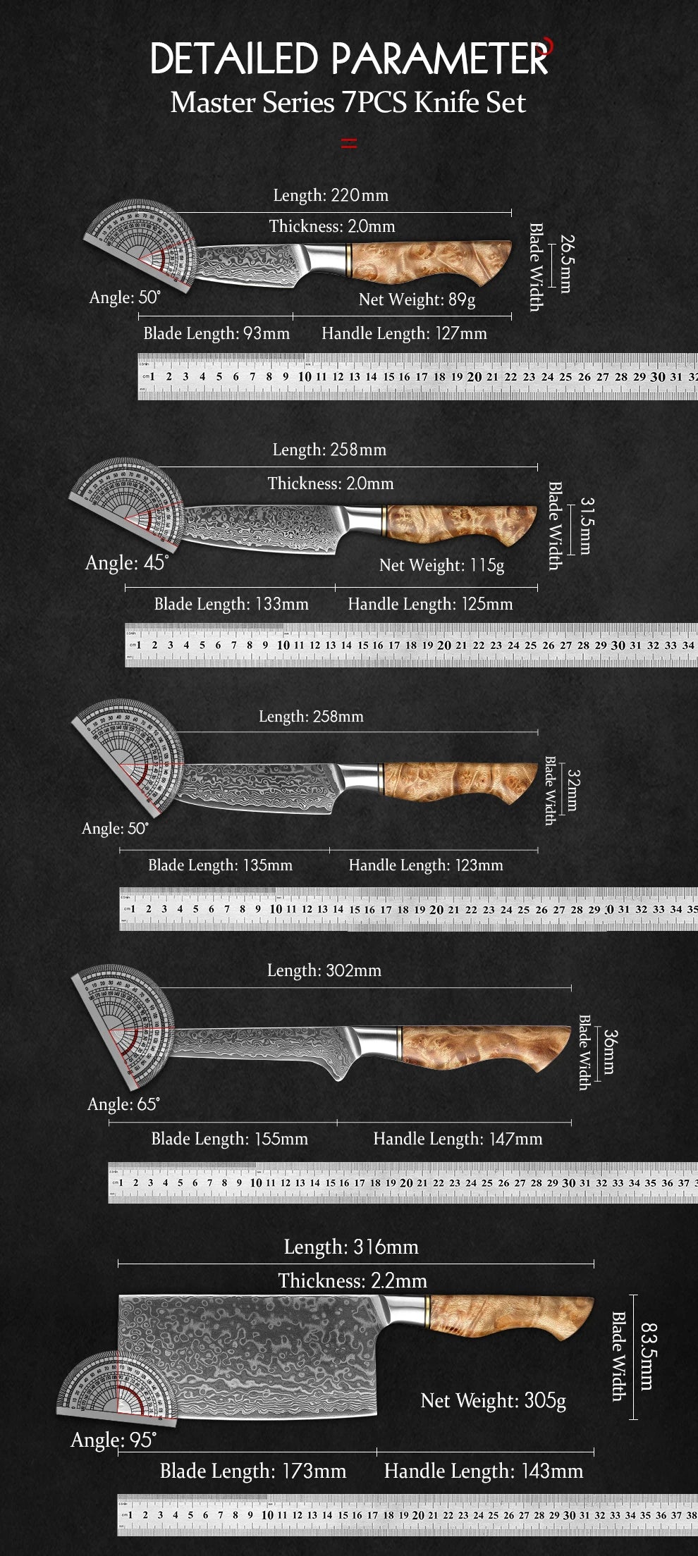 Hezhen Knife 1-7pc Damascus Steel Knives Chef Knife