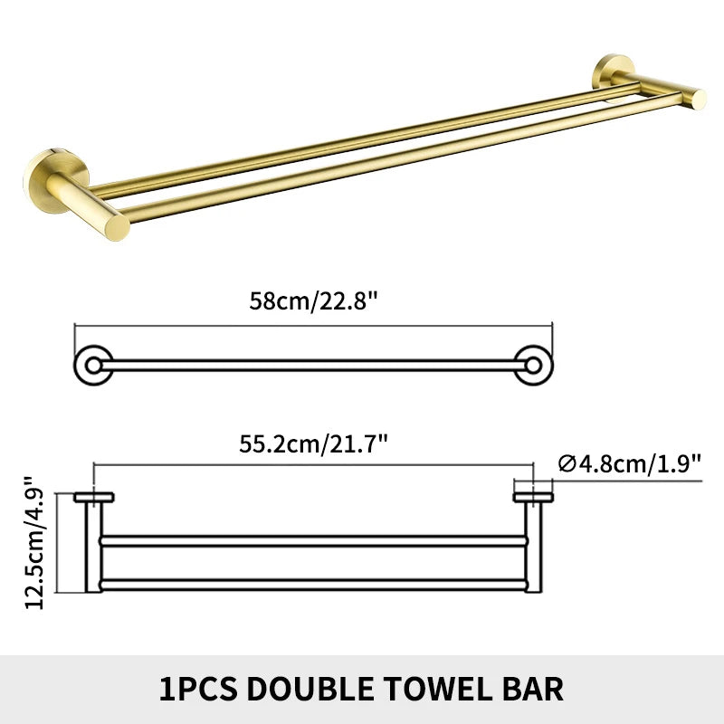 Brushed Gold Bathroom Towel Rack Toilet Brush Roll