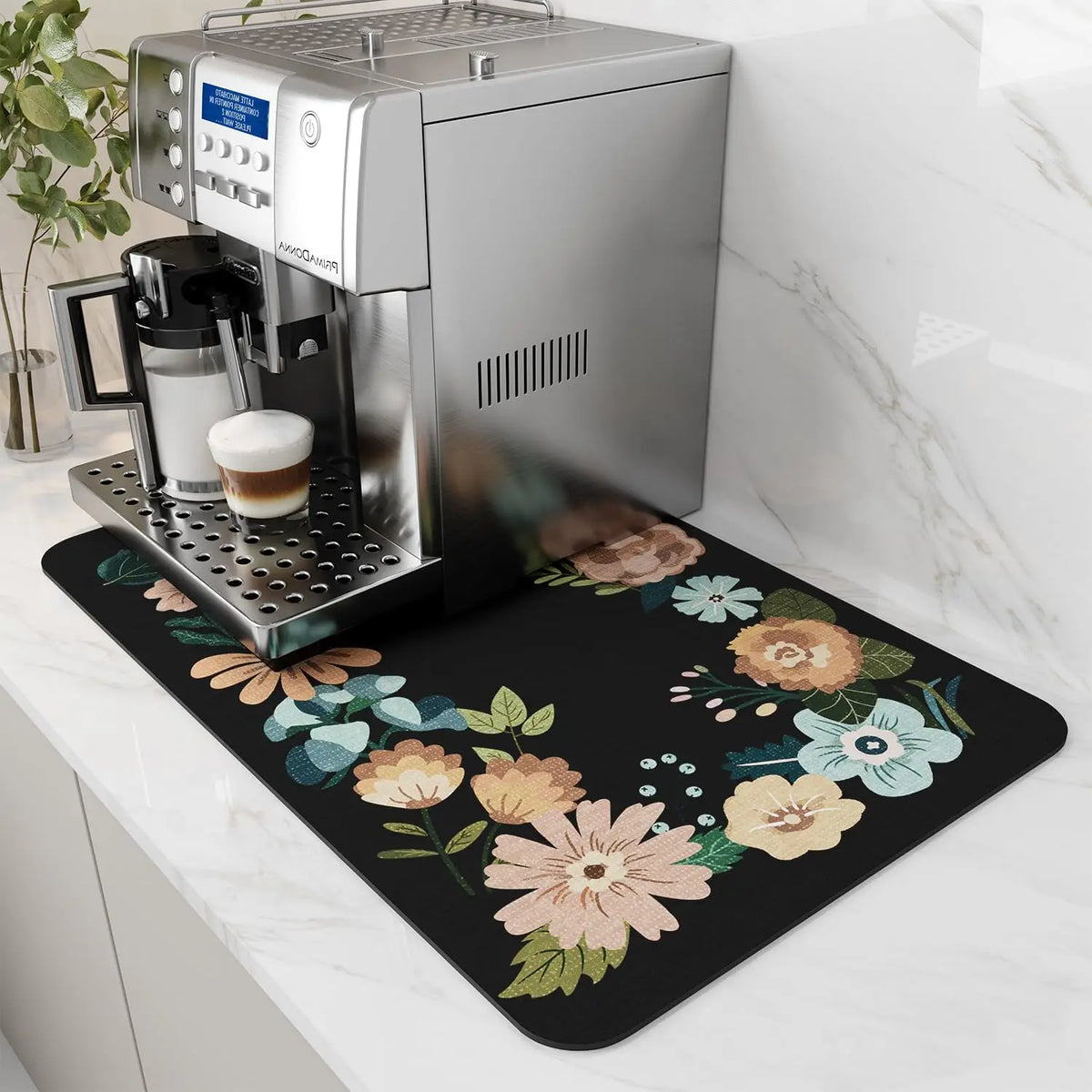 Absorbent Coffee Mat Rubber Backing Hides Stains Dish