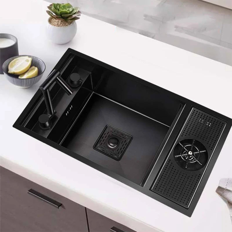 Nano Hidden Bar Sink Black Folding Faucet Silvery