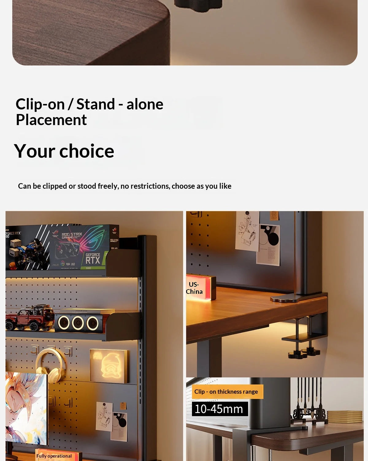 Clamp On Desk Shelf Pegboard Adjustable 2/3 Tier