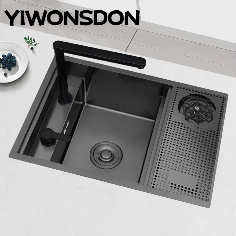 Nano Hidden Bar Sink Black Folding Faucet Cup
