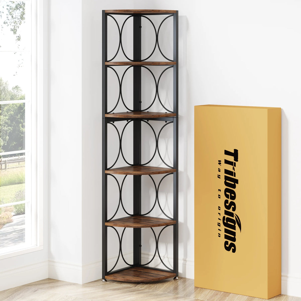 Tribesigns Tier Tall Corner Shelf 61 Inch Rustic