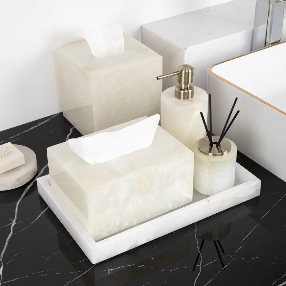 White Onyx Natural Marble Bathroom Luxury Soap Dispenser