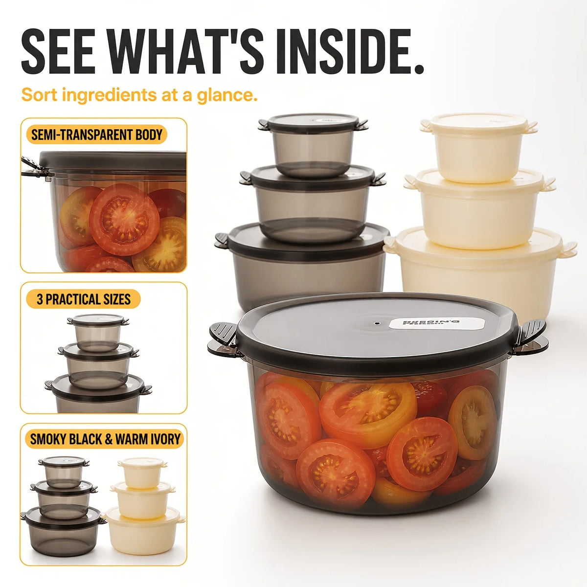 Food Storage Containers Lids 3-Piece Stackable Round Meal