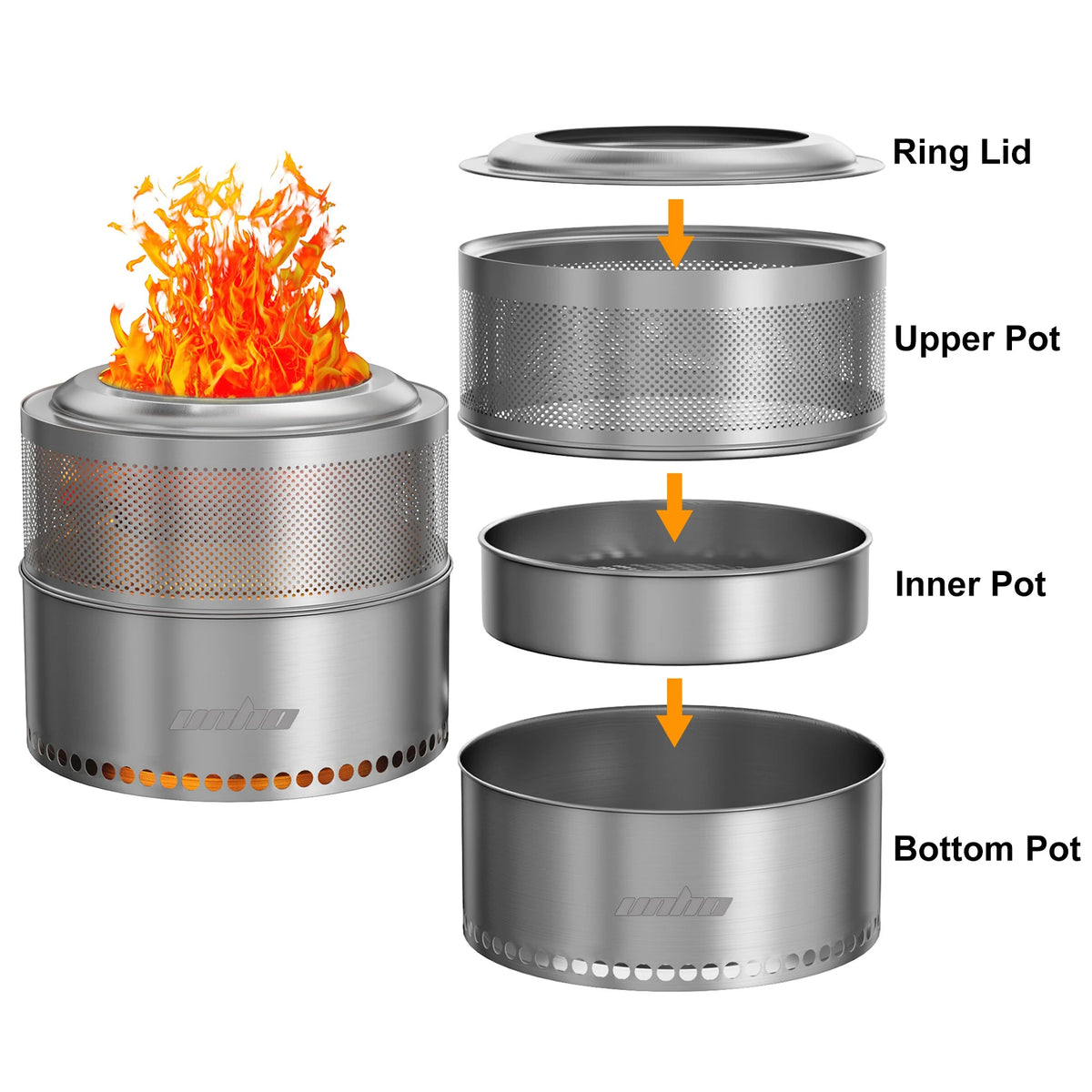 Wood Burning Firepit Large Stainless Steel Smokeless Fire