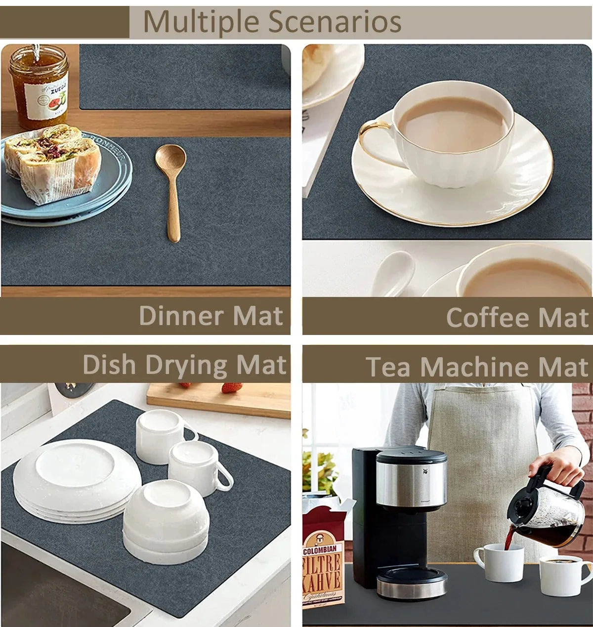 Large Absorbent Mat Autumn Leaves Antiskid Draining Coffee