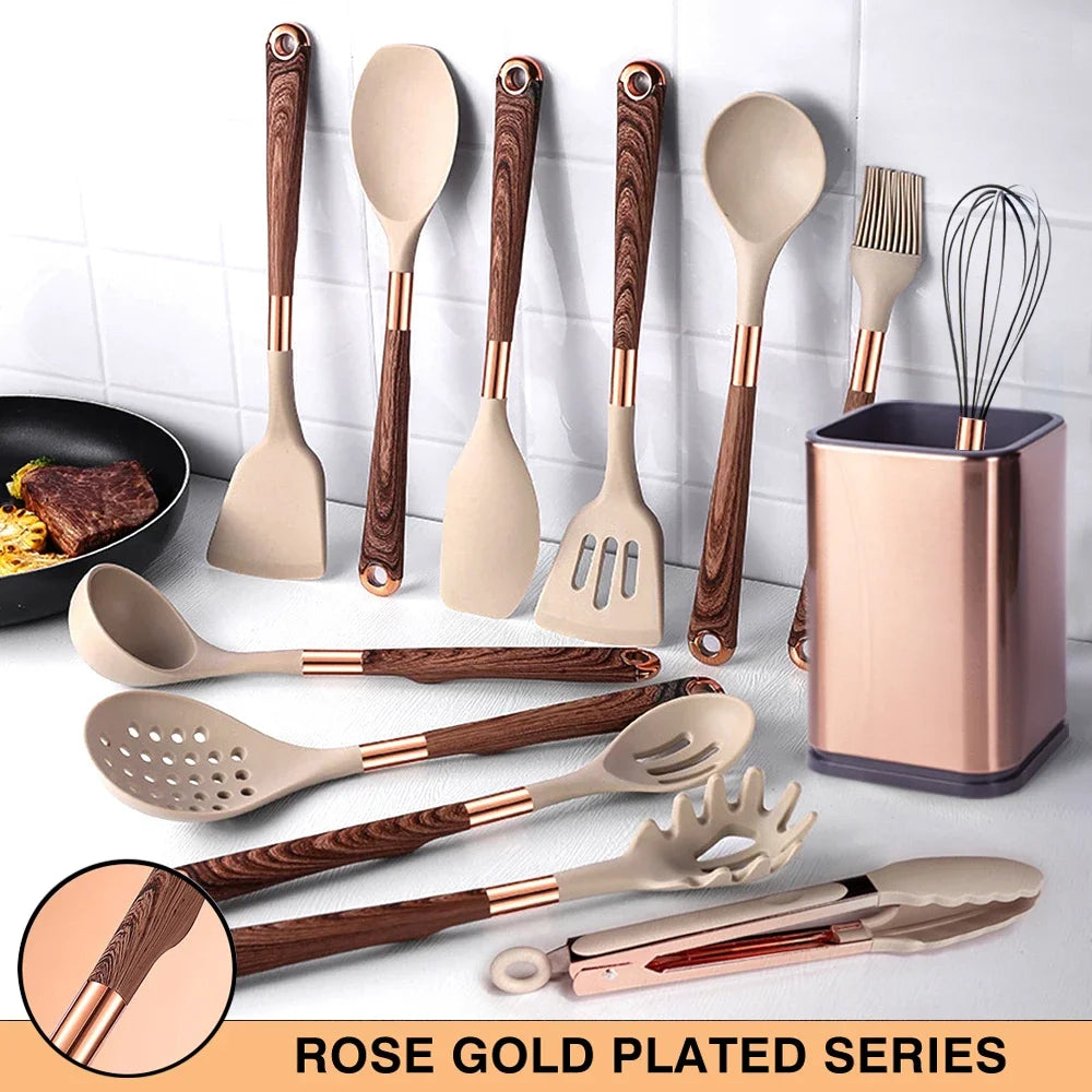 1-Pack Silicone Utensils Non-Stick Cooking Gold Plated Heat