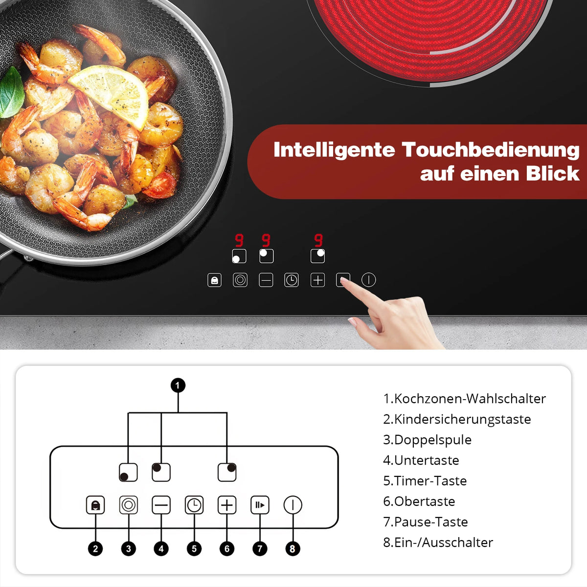 6000w Built-In Ceramic Hob Zone Induction Cooktop Touch