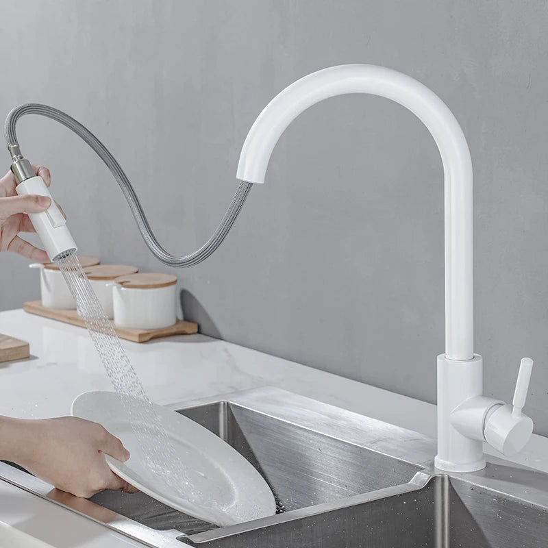 White Touch-On Sink Faucets Pull Down Sprayer Improvement