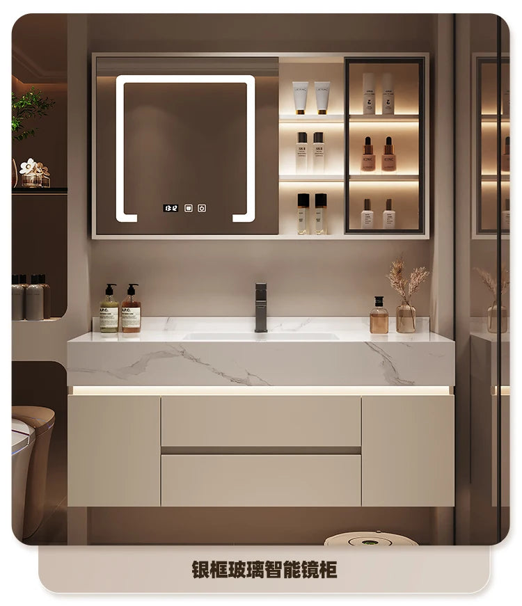Partitions Storage Bathroom Cabinet Organizer Mirror Wall Shelves