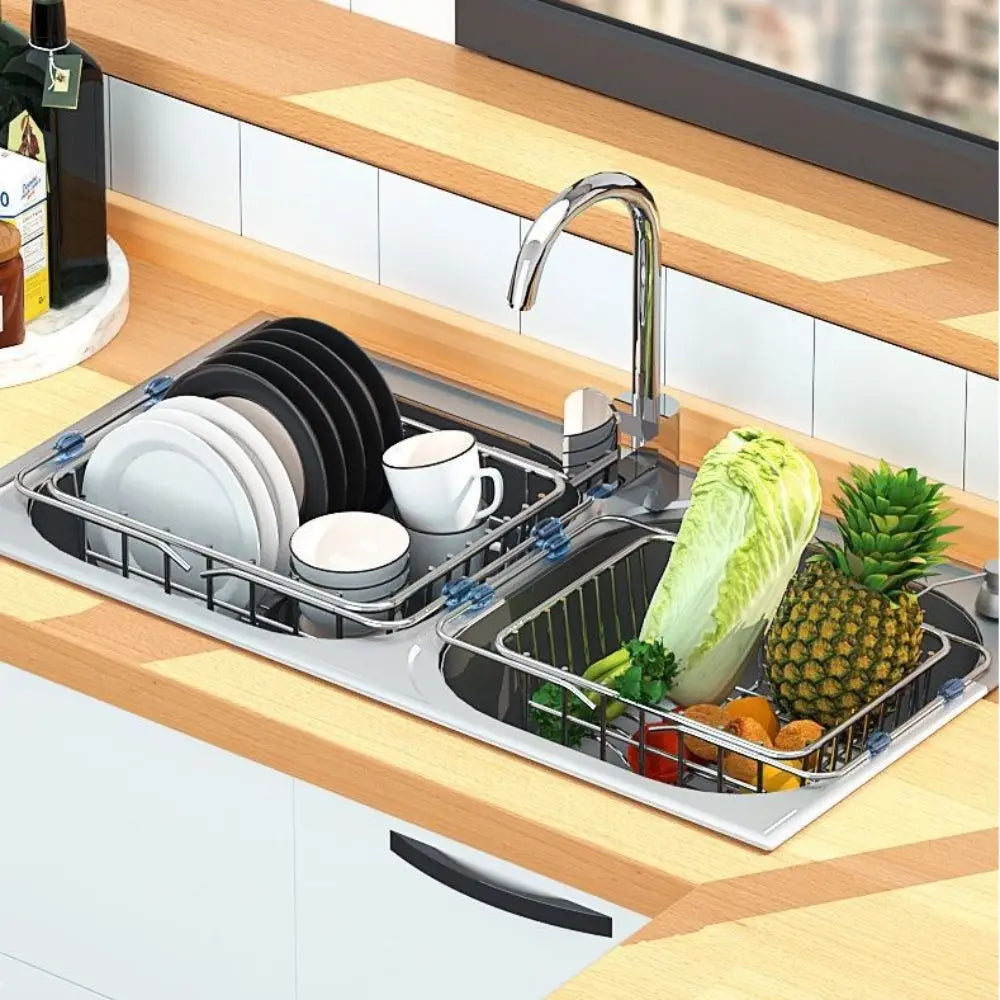 Adjustable Stainless Steel Sink Drain Basket Expandable Over