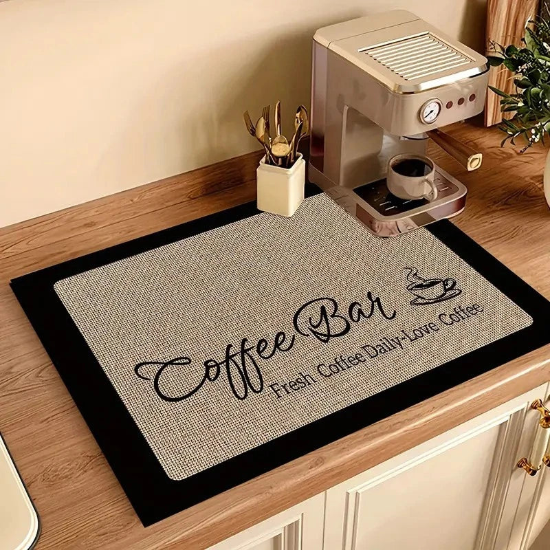 Creative Coffee Print Drying Mat Soft Rubber Non-Slip