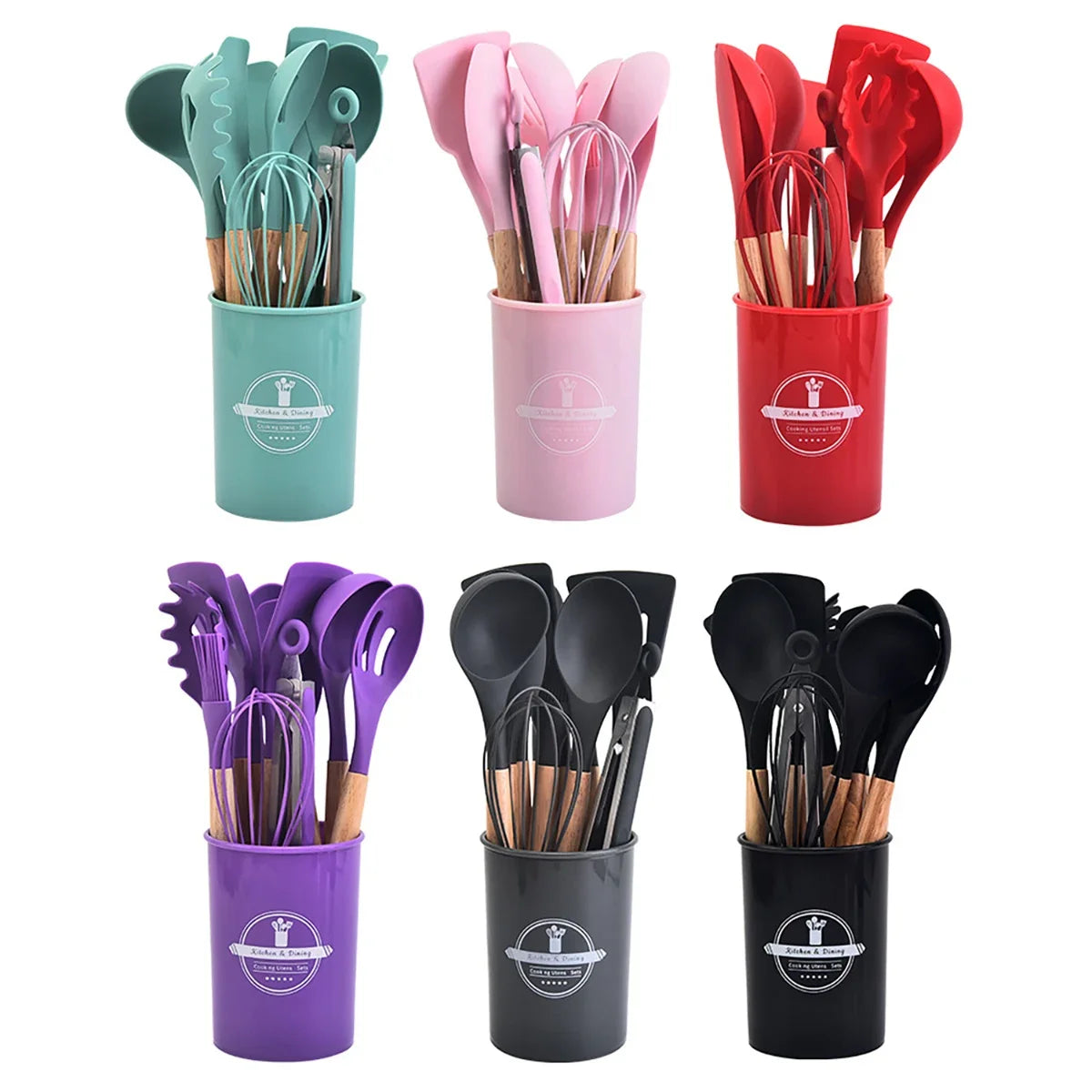 12pcs Silicone Cooking Utensils Non-Stick Cookware Black Cuisine