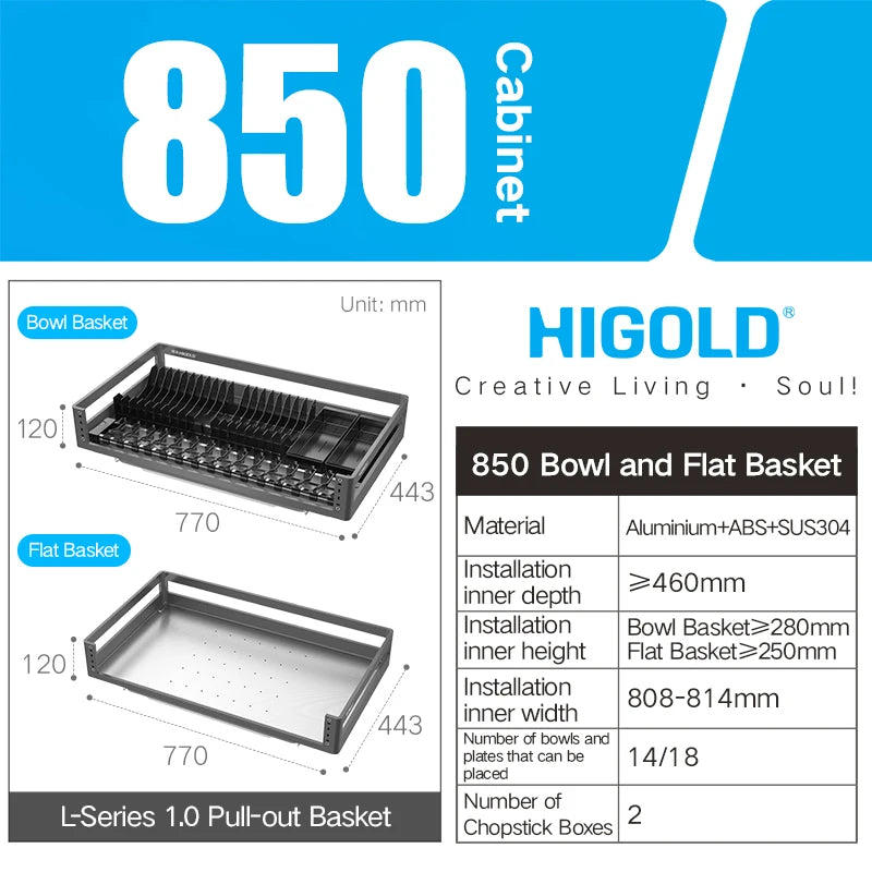 Higold 500mm Cabinet Pull Basket Double Drawer Dish