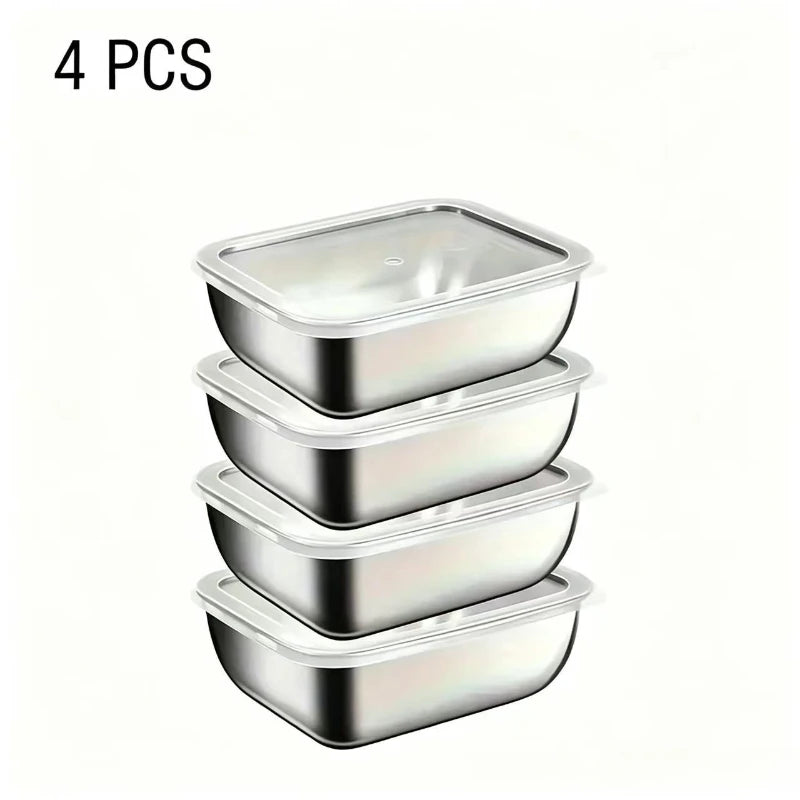 4-Piece Food Grade Stainless Steel Stackable Food Storage