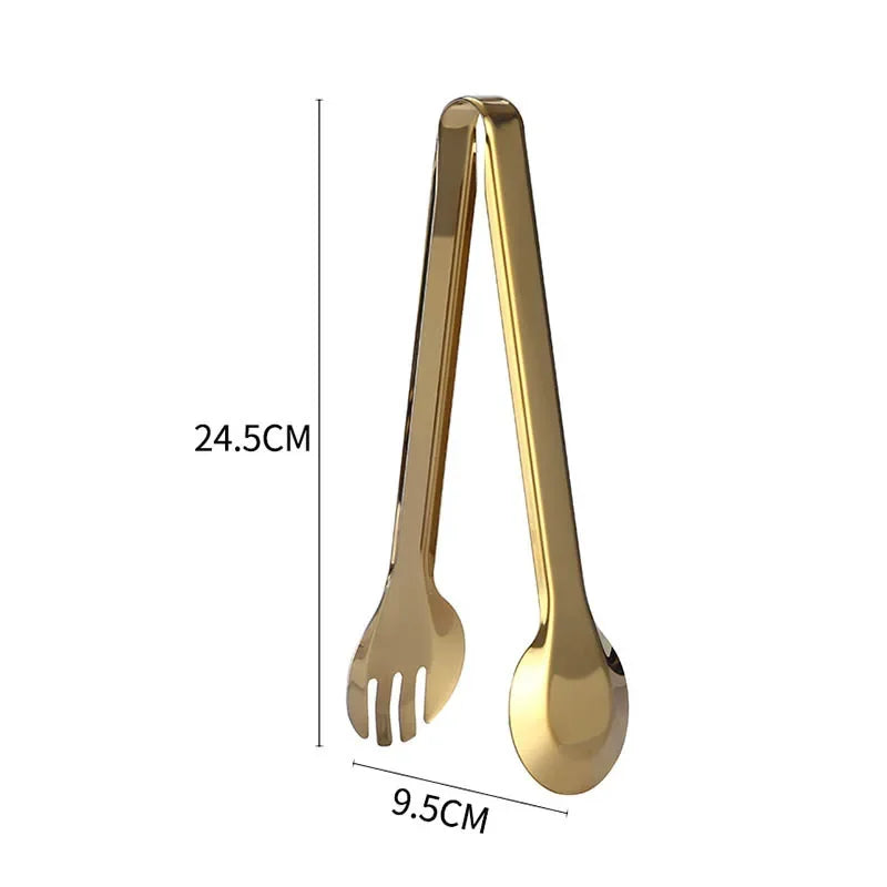 1pc Golden Stainless Steel Food Tong Bbq Clip