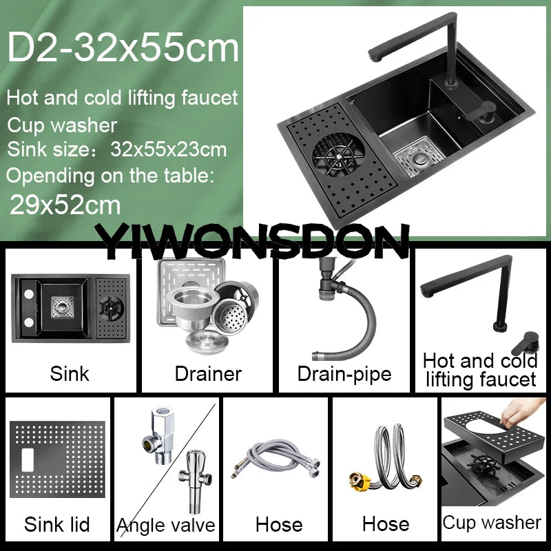 Nano Hidden Bar Sink Black Folding Faucet Silvery