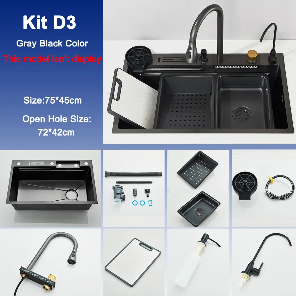 Stainless Steel Sink Faucet Digital Display Large Bowl