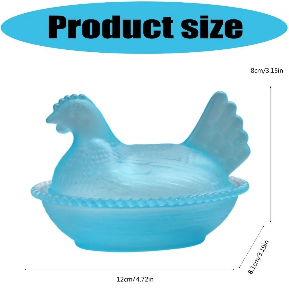 Glass Chicken Shaped Dish Lid Hen On Nest