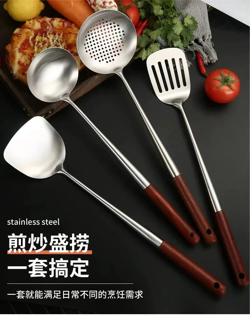 4/2pcs Long Handle Stainless Steel Wok Spatula Slotted