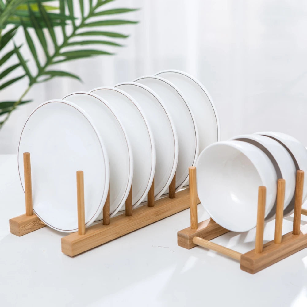 Wooden Dish Drain Rack Dinnerware Storage Organizer Tray