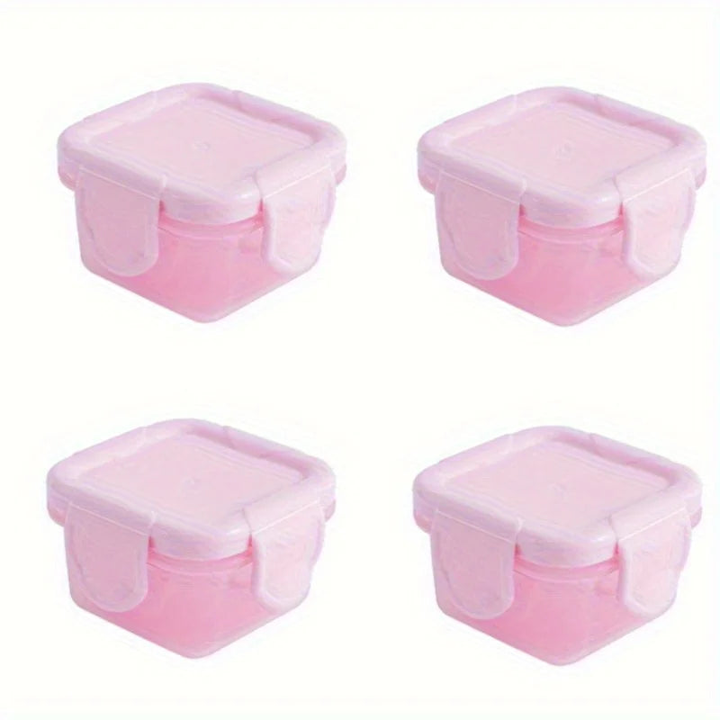 4pcs Mini Food Storage Container Leakproof Lid Sauce