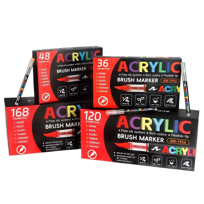 12-408 Colors Acrylic Paint Markers Flexible Brush Acrylic