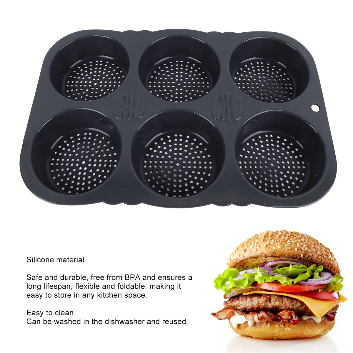 Cavity Hamburger Bun Mold Pan Foldable Reusable Bread