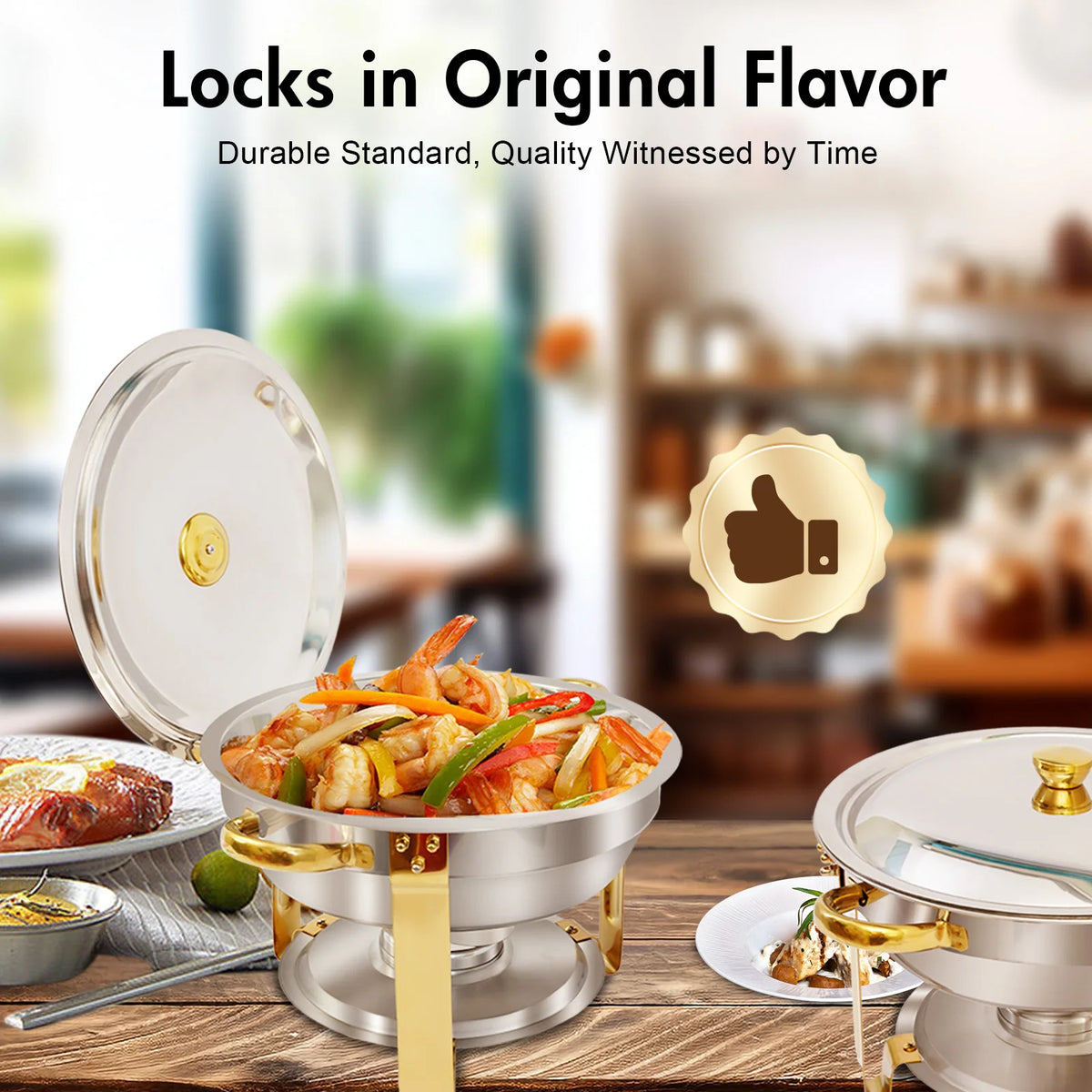 5qt Chafing Dish Buffet Stainless Steel Round Half-Gold