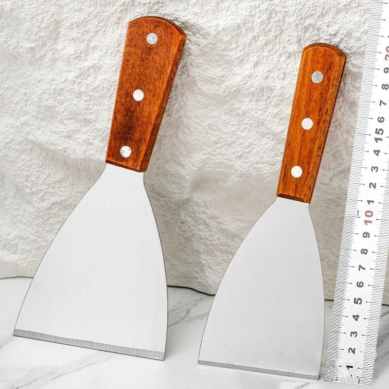 Wooden Handle Stainless Steel Oblique Spatula Steak Burger