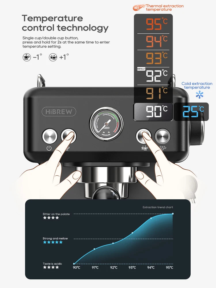 Hibrew H10a Black Espresso Machine Temperature Volume Pre