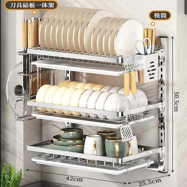Stainless Steel Dish Dryer Station Built-In Cutting Board