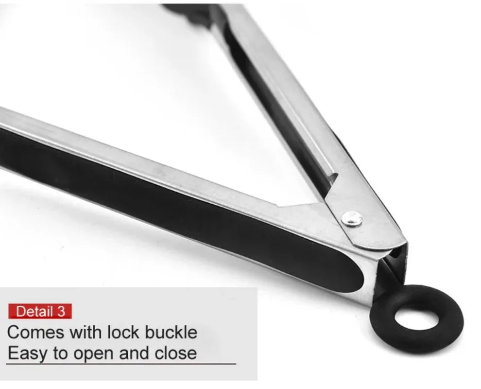9-Inch Silicone Food Tongs Grill Stainless Steel Food