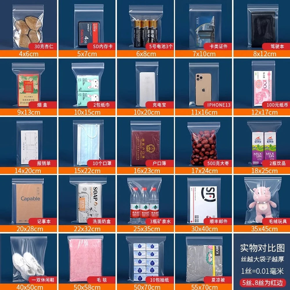 100-1000pcs Small Zip Lock Plastic Bags Reclosable Transparent