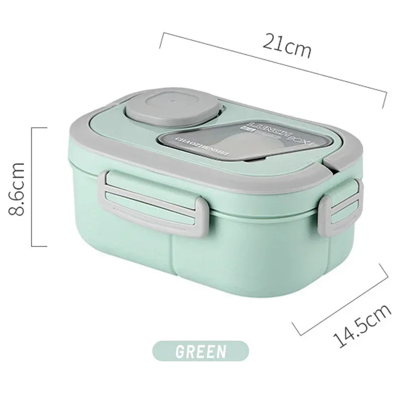 Lunch Box Compartment Wheat Straw Bento Carrying Handle