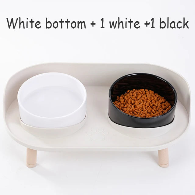 Cat Double Bowl Safety Wood Stand Silicone Mat