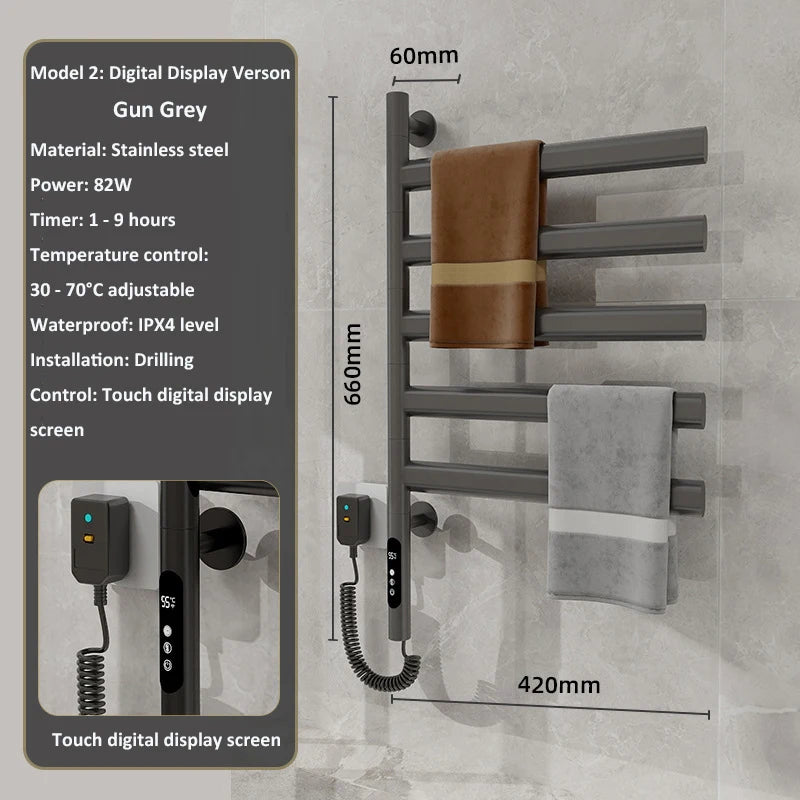 Electric Heated Towel Rack Rotating Bathroom Wall Mounted