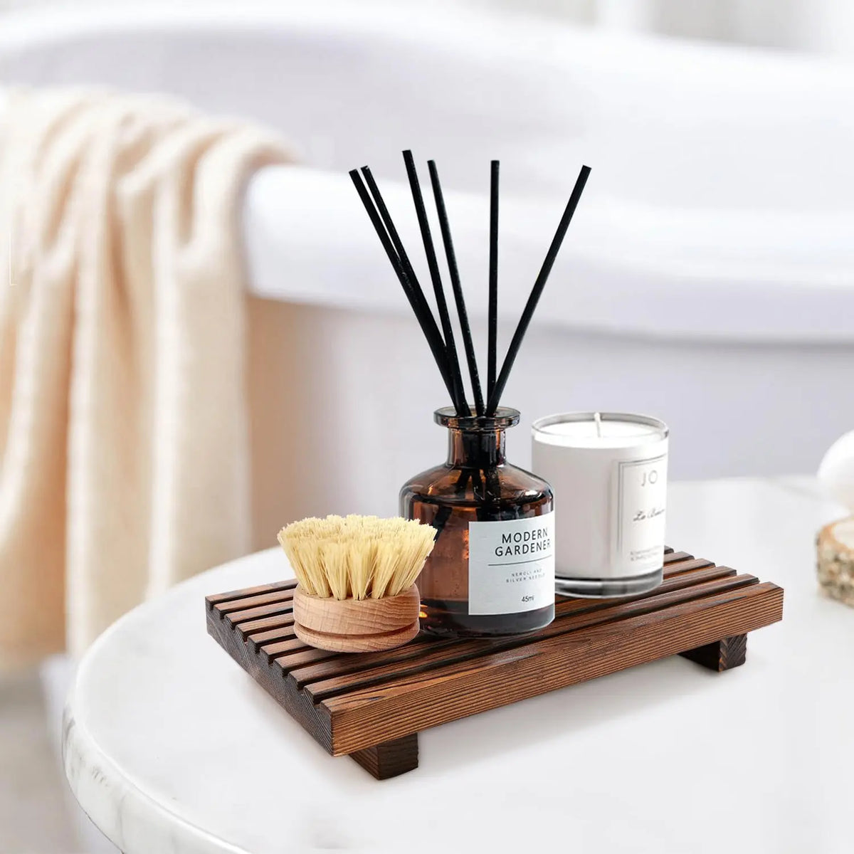 Farmhouse Bathroom Counter Organizer Wooden Display Pedesta Stand