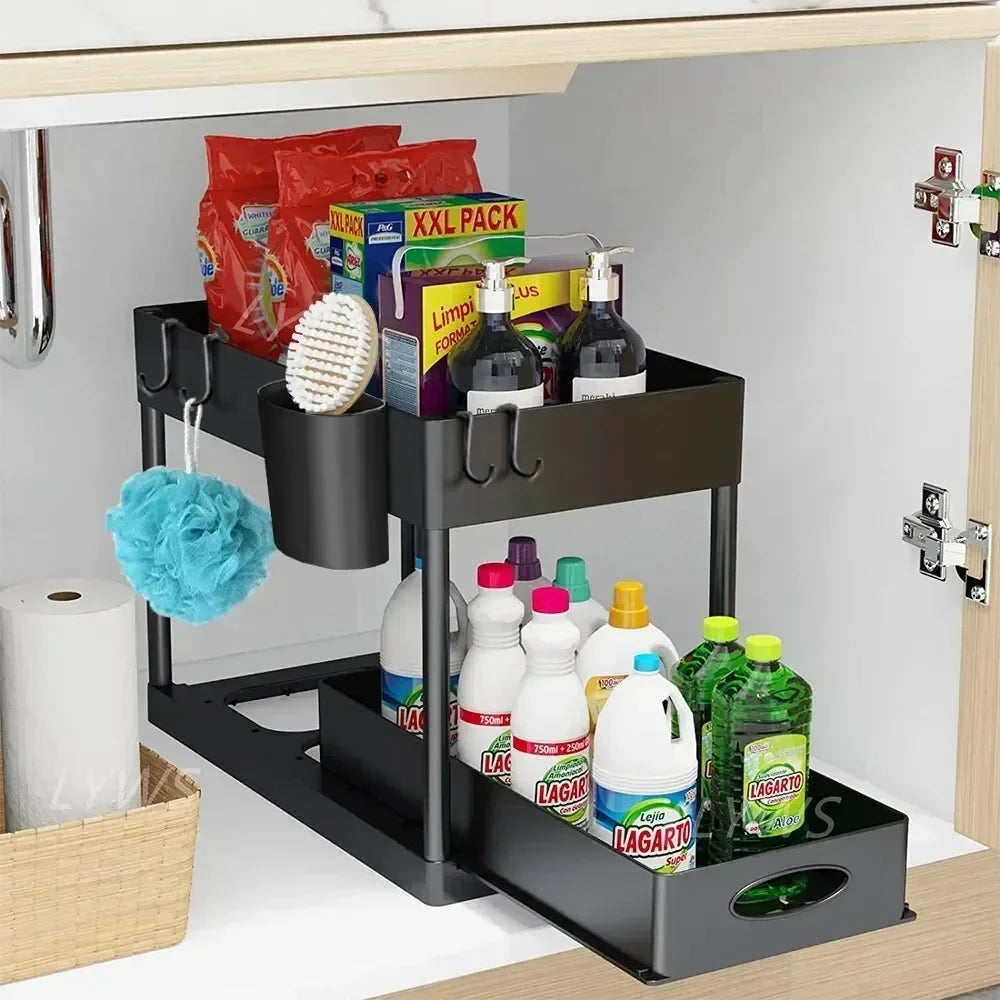 1pc Tier Under Sink Organizer Sliding Cabinet Basket