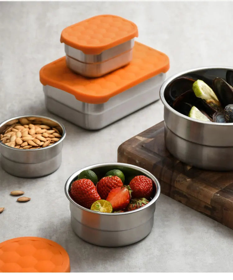 Stainless Steel Food Storage Box Silicone Lid Lunch
