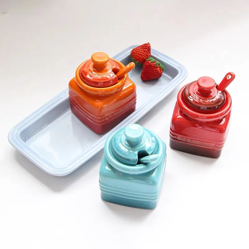 3pcs Ceramic Spice Container Storing Salt Sugar Pepper