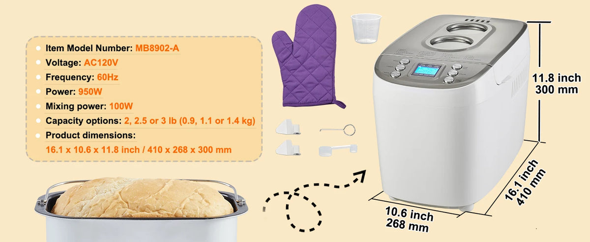 Succebuy Lb Bread Maker 15-In-1 Dough Machine Nonstick