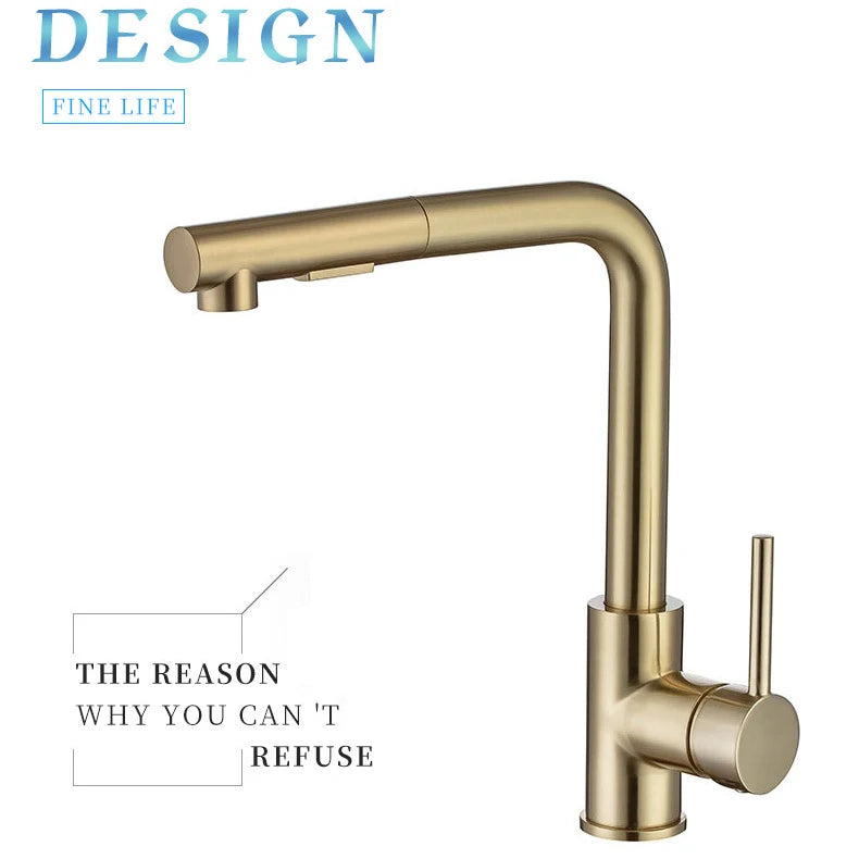 Brushed Gold Touch On Sink Faucets Pull Out