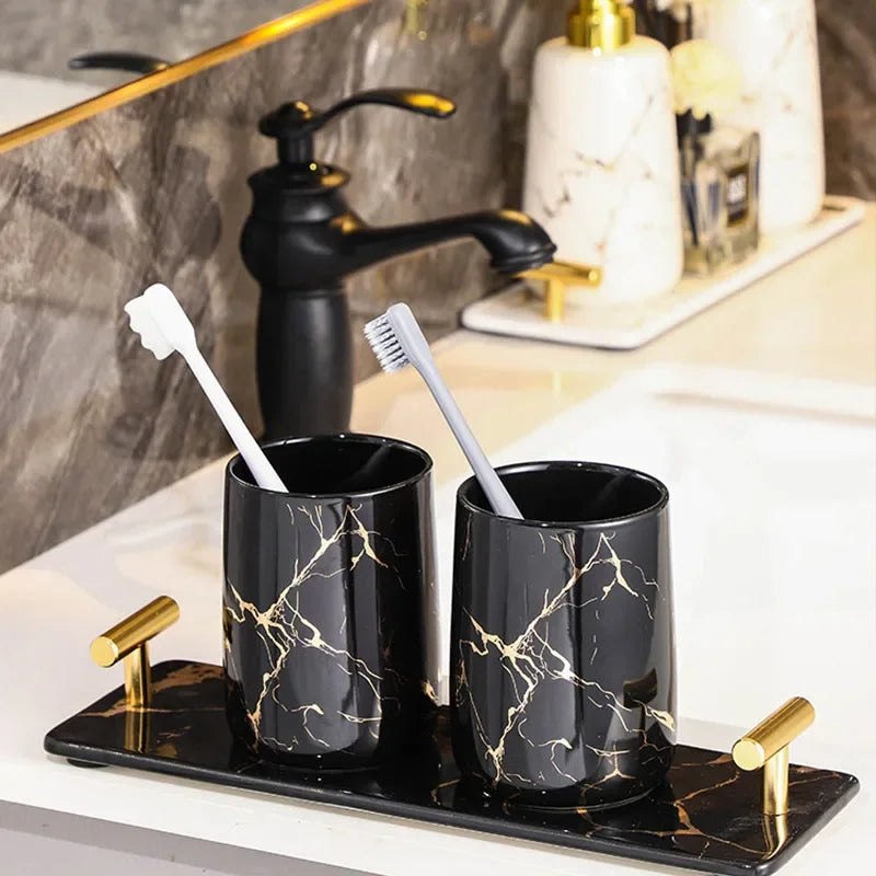 Creative Marble Texture Ceramic Toothbrush Cup Bathroom Soap