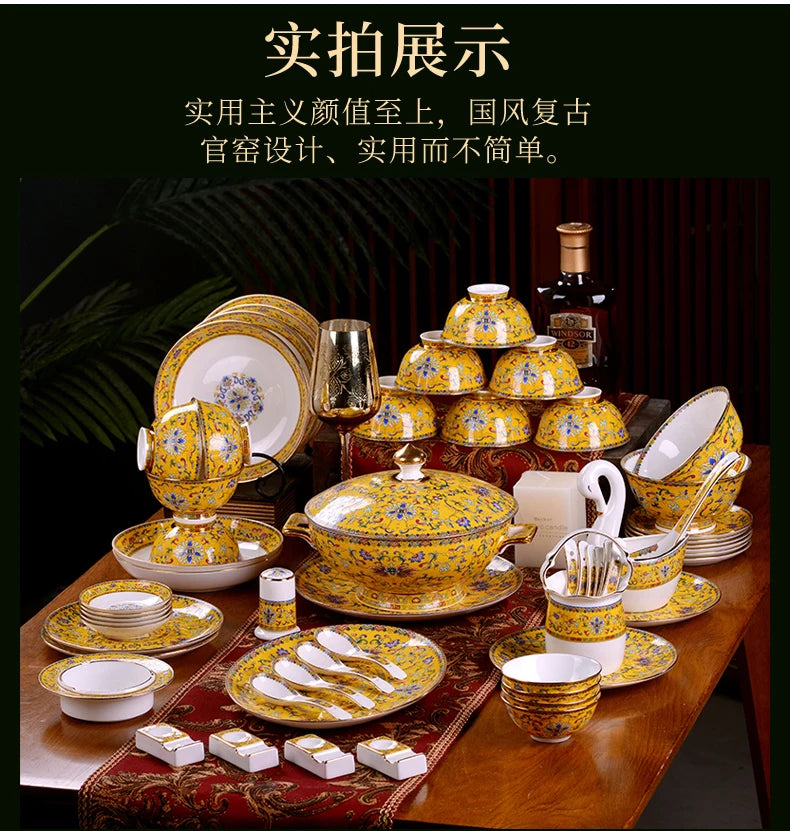 Jingdezhen Ceramic Bowl Dish Tableware Combination Palace Chinese