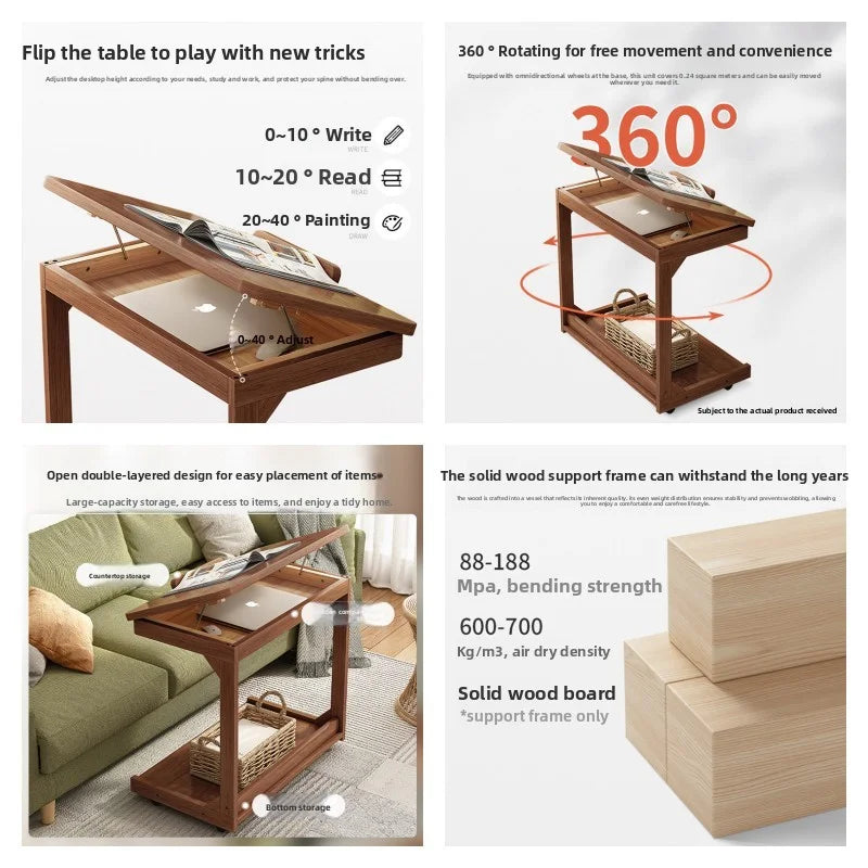 Mobile Solid Wood Coffee Table Living Room Storage