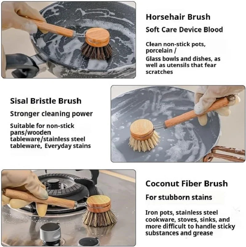 All-Purpose Dish Scrub Cleaning Brush Heads Sisal Horse