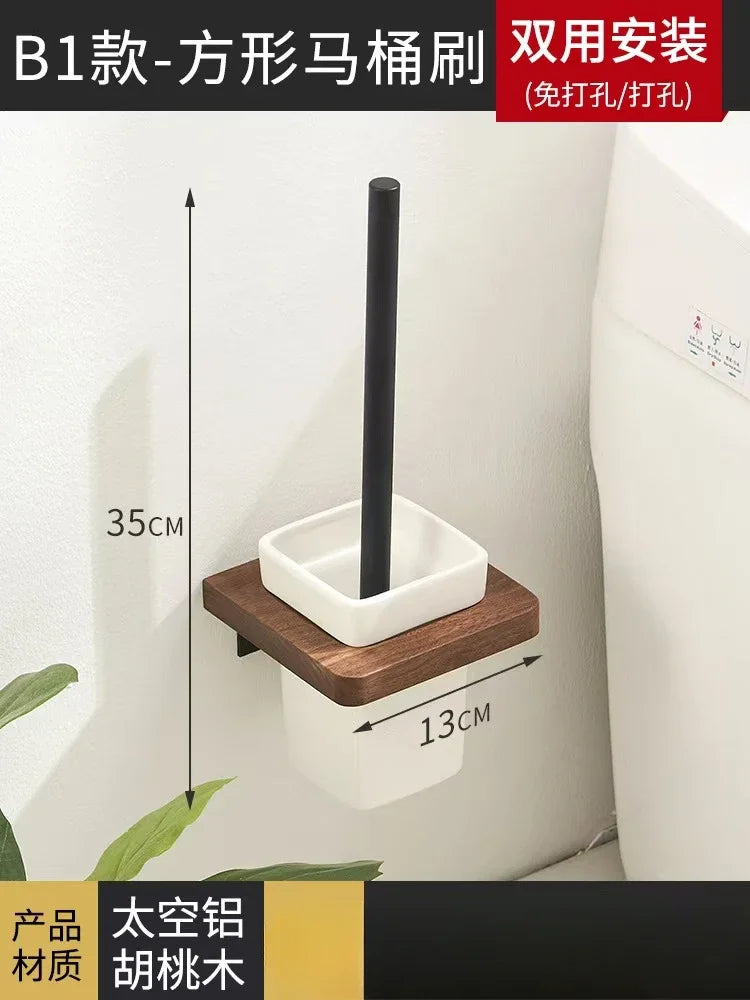 Walnut Wood Black Bathroom Hardware Bathroom Towel Rack